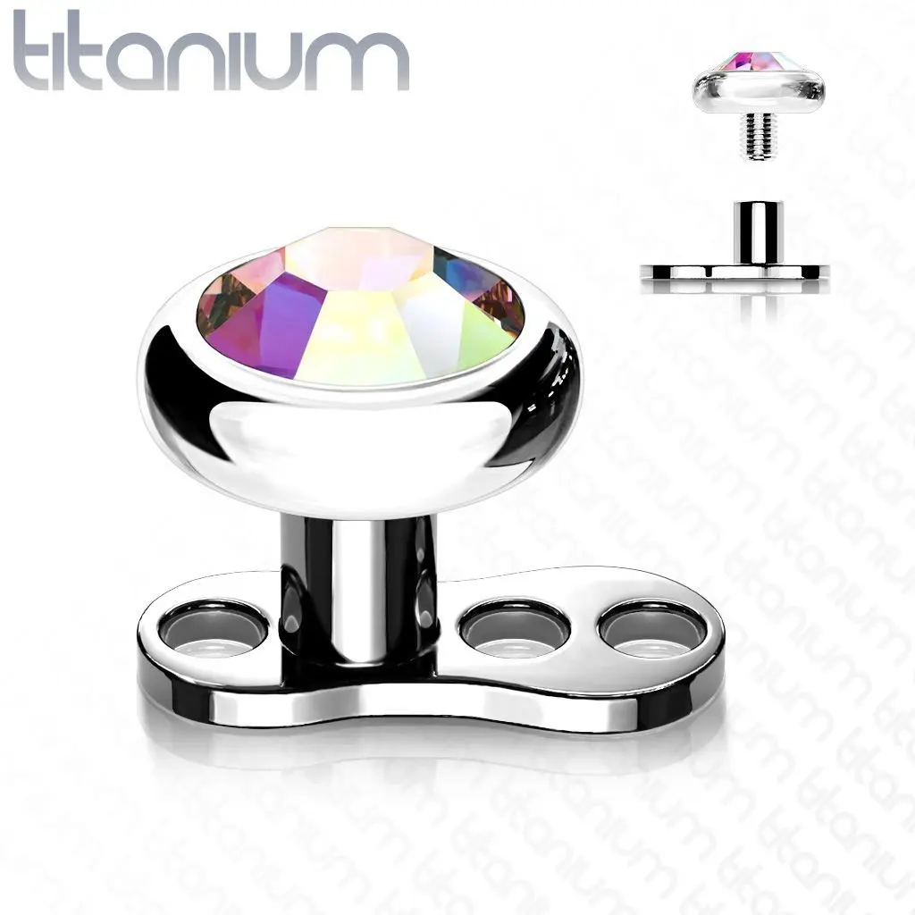 Kompletní microdermal piercing 1,2 mm - duhový kamínek 4 mm - MD028AB-04