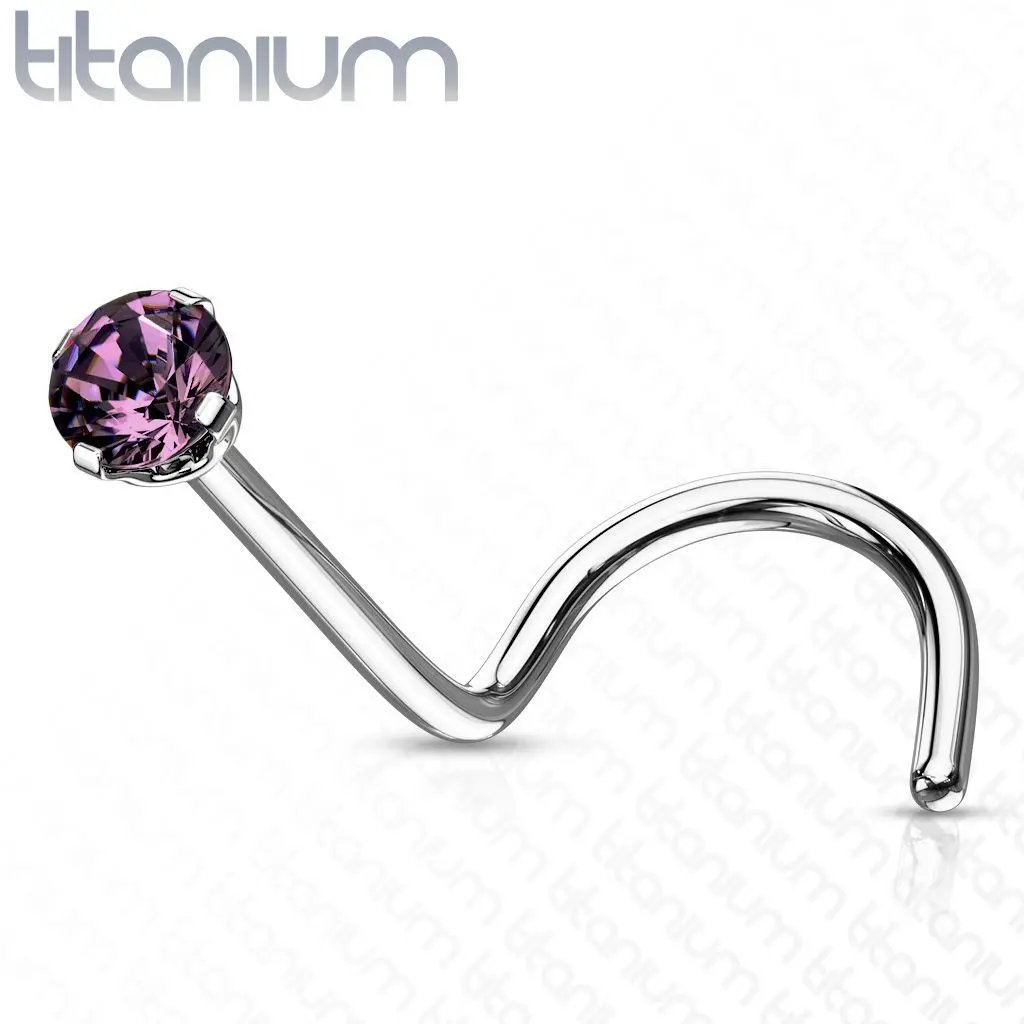 Zahnutý piercing do nosu - titan, kamínek 2 mm (fialová) - TIT1063A-020
