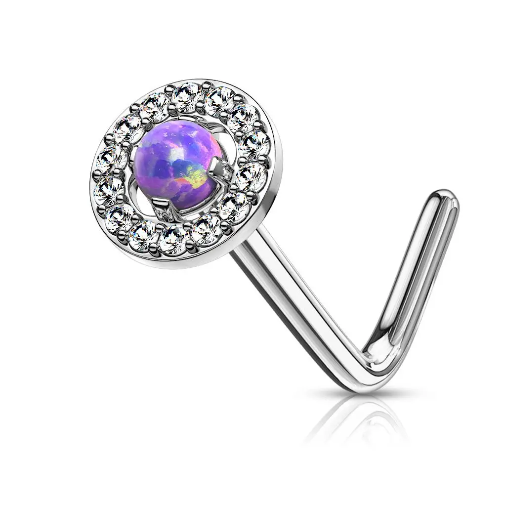 S4U Zahnutý piercing do nosu - fialový opál - N0092-A