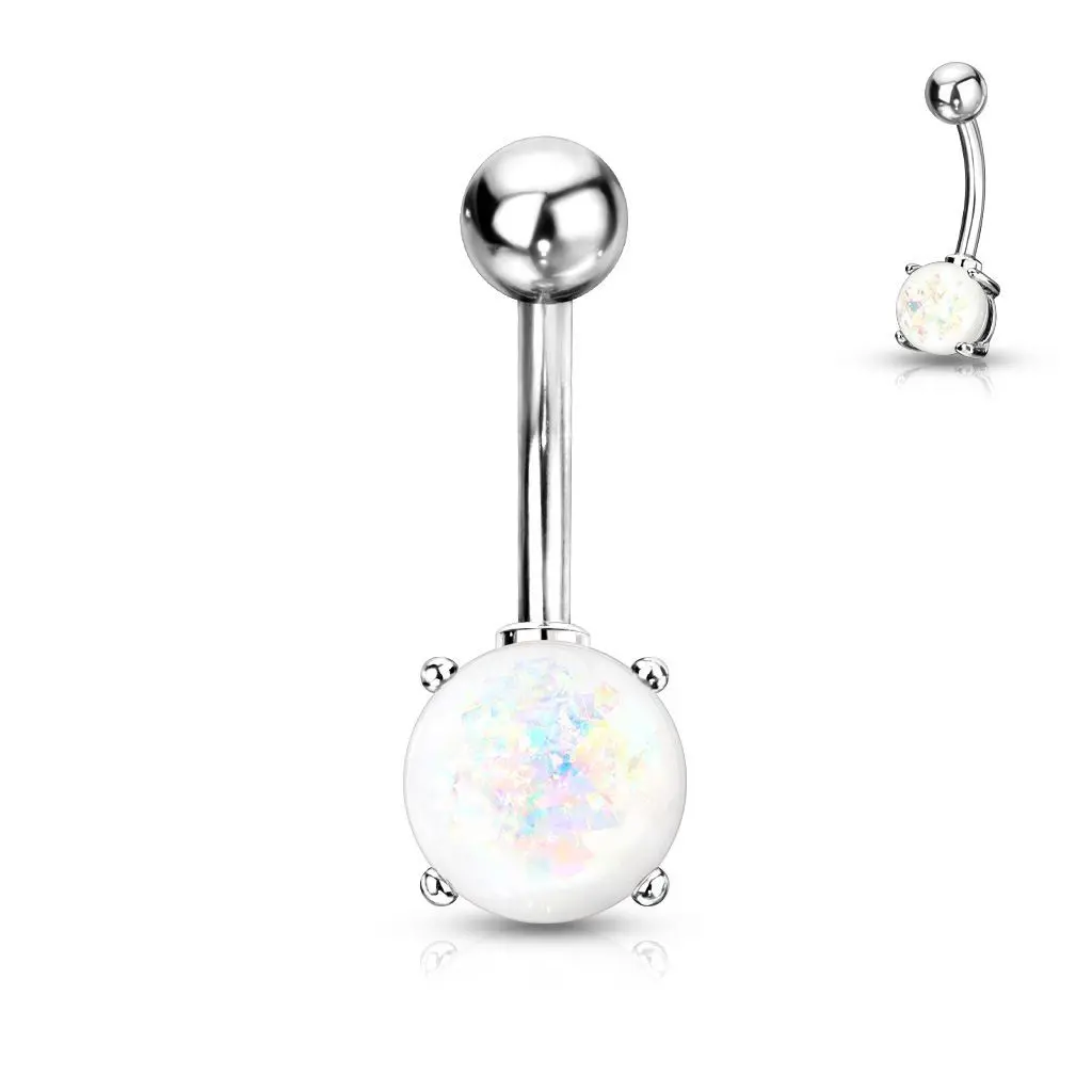 Piercing do pupíku pryskyřičný opál 8 mm (bílá) - WP01004-WH