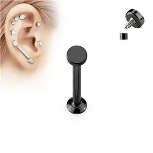 S4U Černý piercing do brady - labreta 1,2 x 6 mm, kolečko 3 mm - LB1029K-12063