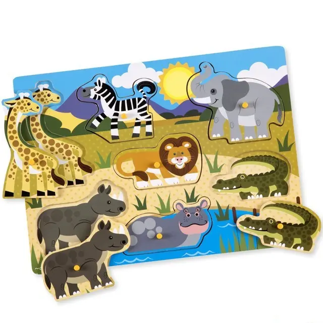 Puzzle vkládací - Safari dřevěné, 8ks (M&amp;D)