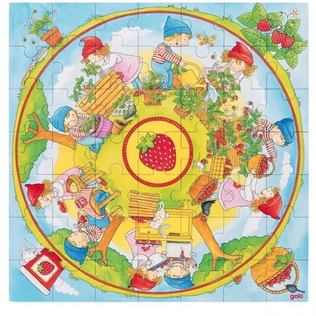 Puzzle pro nejmenší - XXL, Pěstujeme jahody, 49ks (Goki)