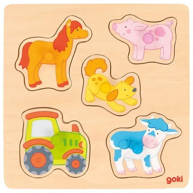 Puzzle pro nejmenší - Úchyt, Farma, 5ks (Goki)