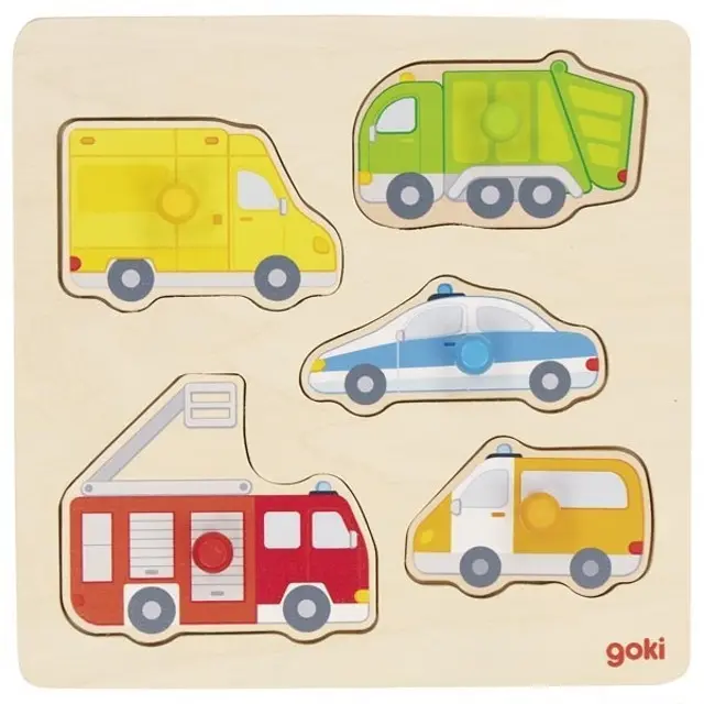 Puzzle pro nejmenší - Úchyt, Auta v ulicích, 5ks (Goki)