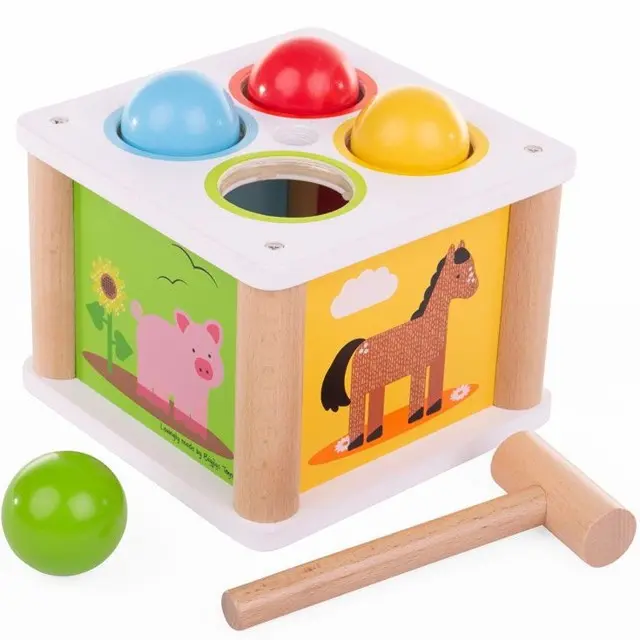 Zatloukačka - Dřevěná s koulemi Farma (Bigjigs)