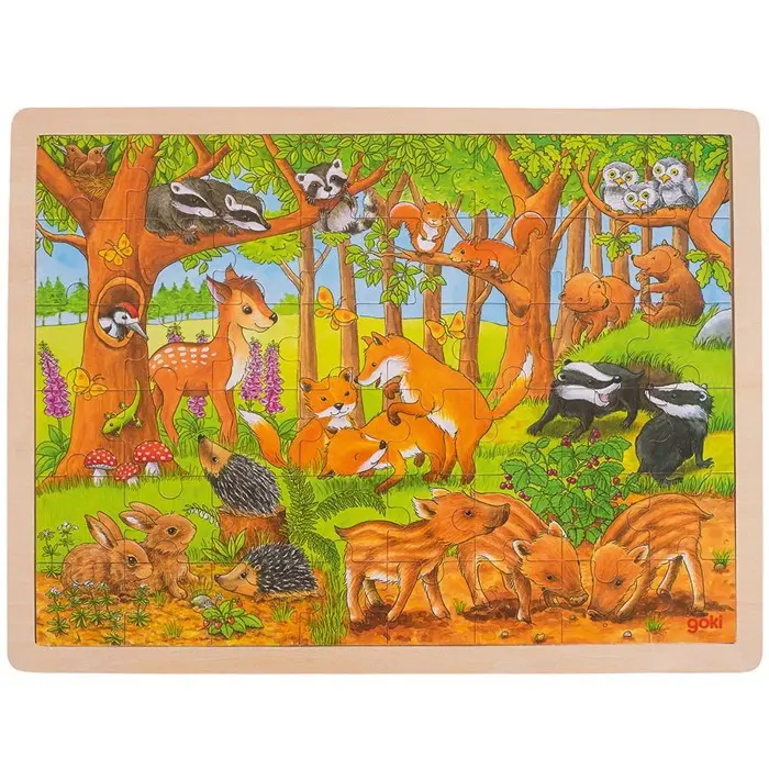 Puzzle na desce - Velké A3, Lesní mláďata, 48ks (Goki)
