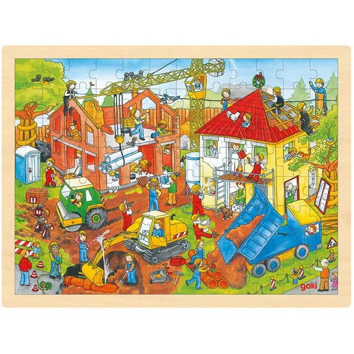 Puzzle na desce - Velké A3, Staveniště, 96ks (Goki)