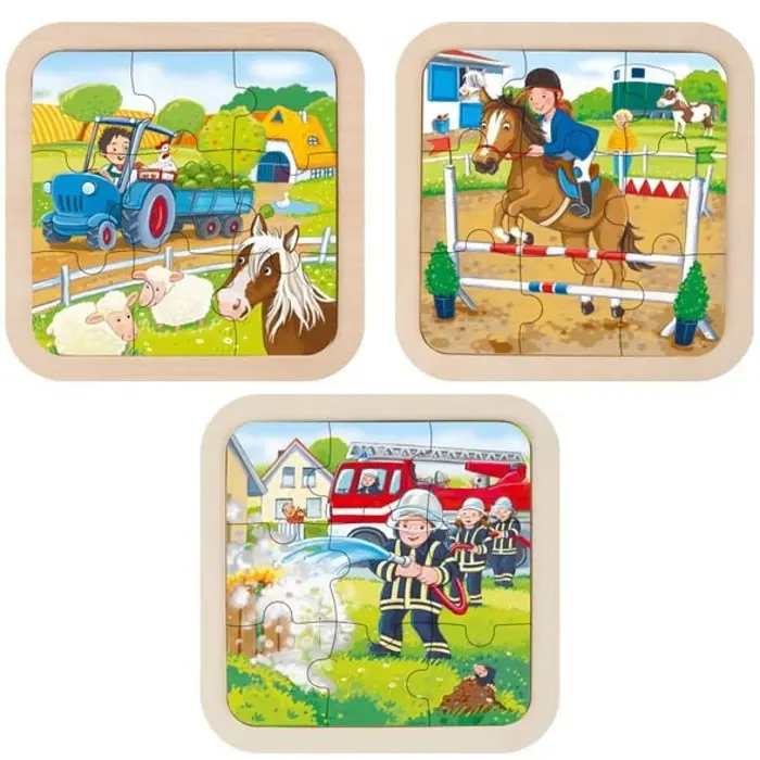 Puzzle pro nejmenší - Na desce, Set 3 obrázků, 3 x 9ks (Goki)