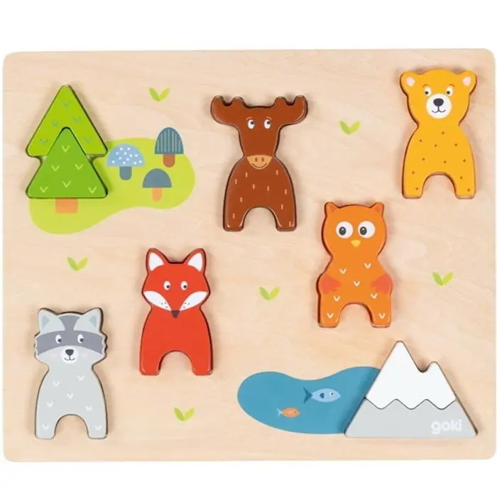 Puzzle pro nejmenší - Vkládačka, Divoká zvířátka 3D (Goki)