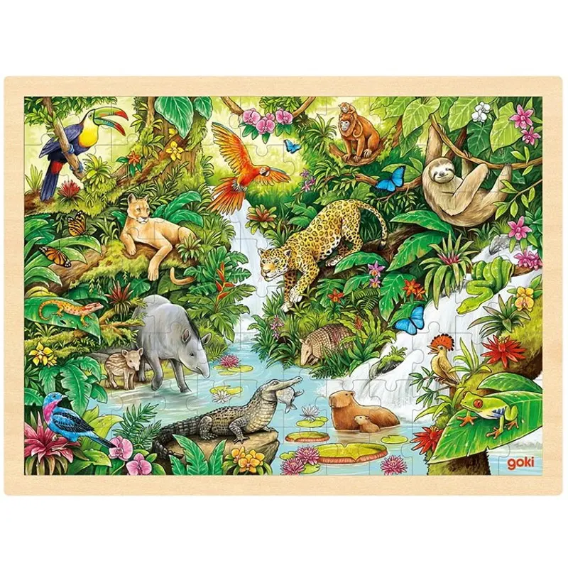 Puzzle na desce - Velké A3, V džungli, 96ks (Goki)