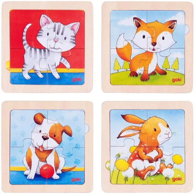 Puzzle pro nejmenší - Na desce, Mláďata zvířátek, 4 dílky, 1ks (Goki)