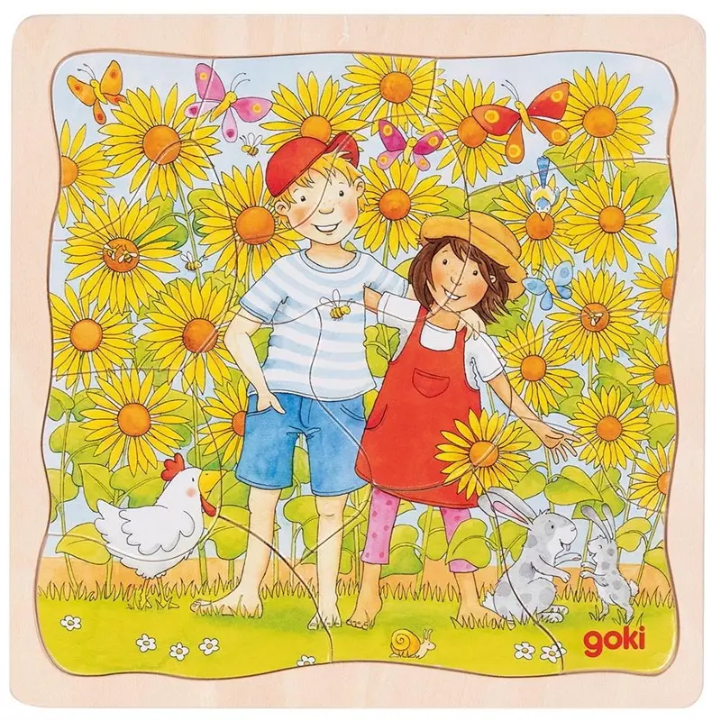 Puzzle vícevrstvé - Sázení slunečnic, 3 vrstvy, 30ks (Goki)