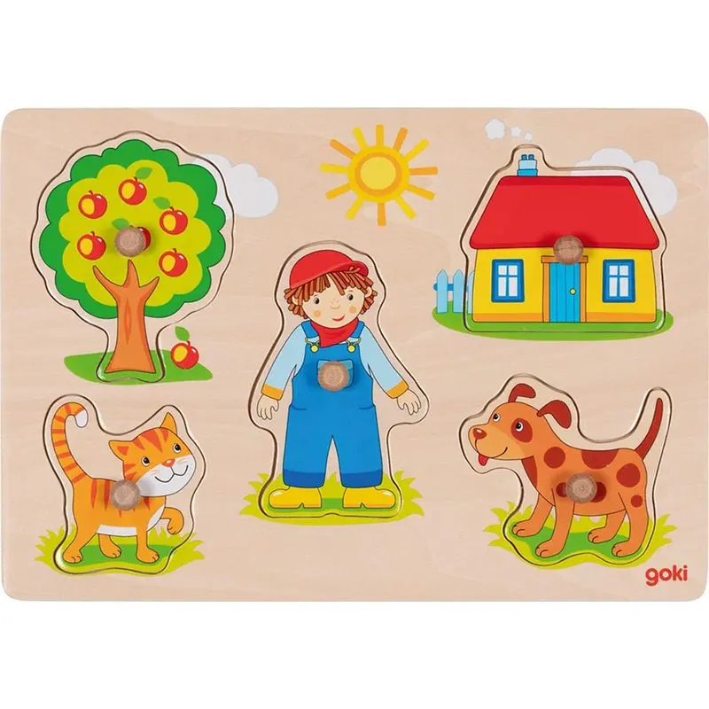 Puzzle vkládací - Pejsek s kočičkou dřevěné, 5ks (Goki)