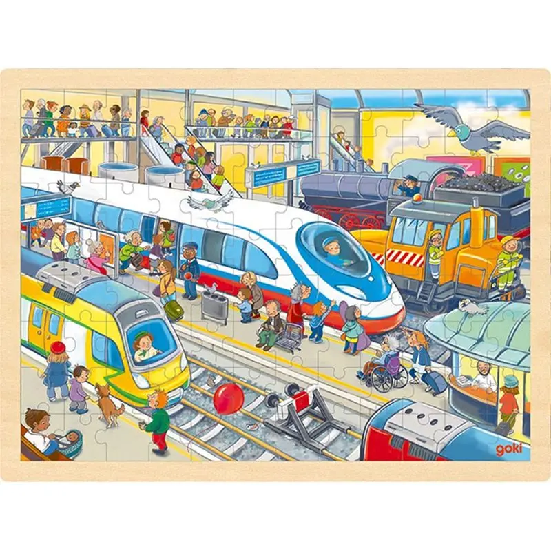 Puzzle na desce - Velké A3, Vlakové nádraží, 96ks (Goki)