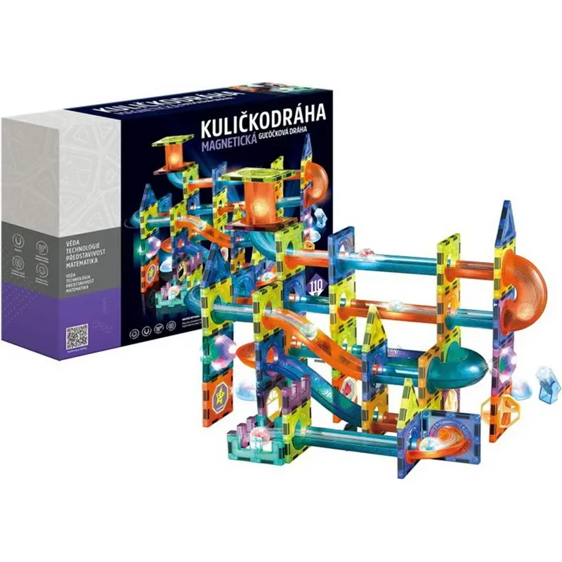 Magnetická stavebnice - Kuličkodráha se světlem, 110 dílků (Alltoys)