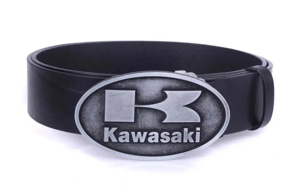TXR Kožený opasek Kawasaki 100 cm (Moto opasek s přezkou Kawasaki, vyrobený z hovězí lícové kůže, zaručující dlouhou životnost.)