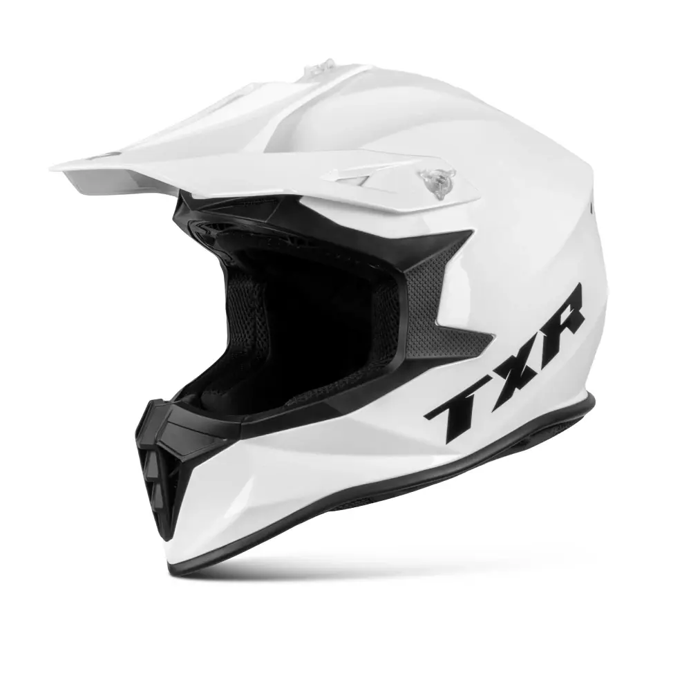 TXR Motokrosová helma Fury bílá L (Polykarbonátová skořepina; nízká hmotnost; mikrometrická přezka; odnímatelný a pratelný interiér; nastavitelný)
