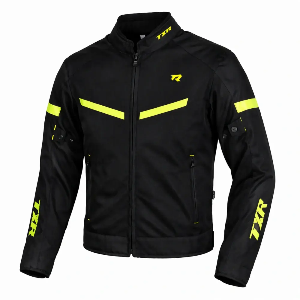 TXR Bunda na motorku Breeze černo-fluo žlutá XXL (Chrániče loktů a ramen; ideální na krátké vyjížďky nebo do města; možnost propojení s kalhotami)