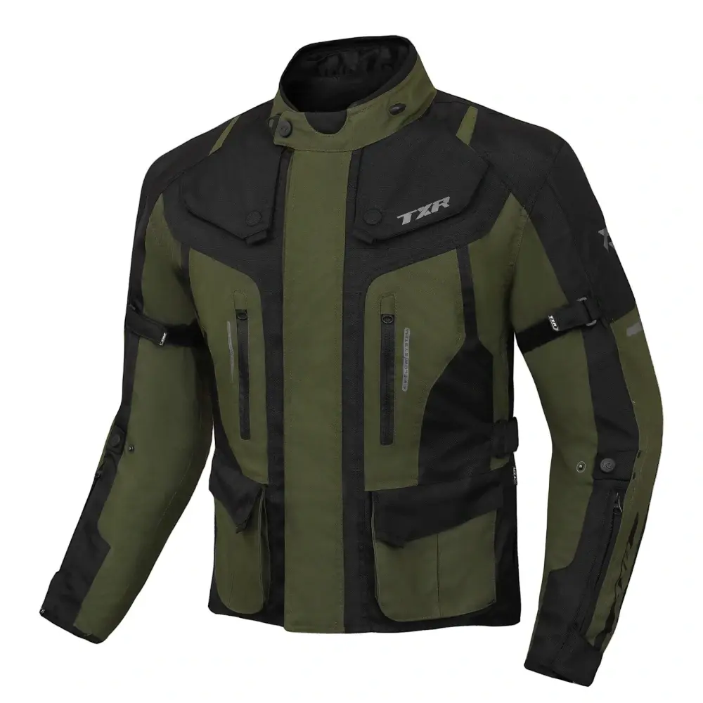 TXR Bunda na motorku Expedition khaki S (Odnímatelná membrána Reissa; odnímatelní prošívaná podšívka; chrániče ramen a loktů; reflexní prvky;)