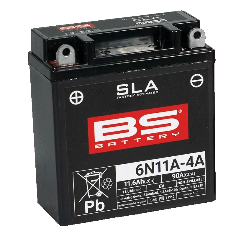 BS-BATTERY 6N11A-4A 6V 11Ah 90A 121x58x130mm L+ AGM bezúdržbová motobaterie (Ve výrobě aktivovaný SLA akumulátor (VRLA, AGM za mokra nabitý))