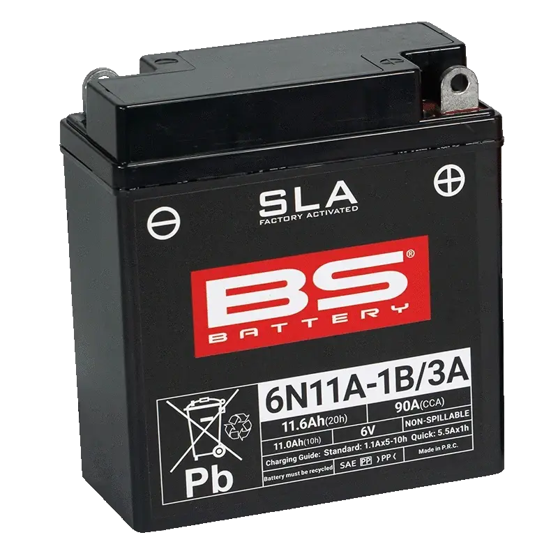 BS-BATTERY 6N11A-1B/3A 6V 11Ah 90A (6N11A-1B, 6N11A-3A) 121x58x130mm P+ AGM bezúdržbová motobaterie (Ve výrobě aktivovaný SLA akumulátor (VRLA, AGM)