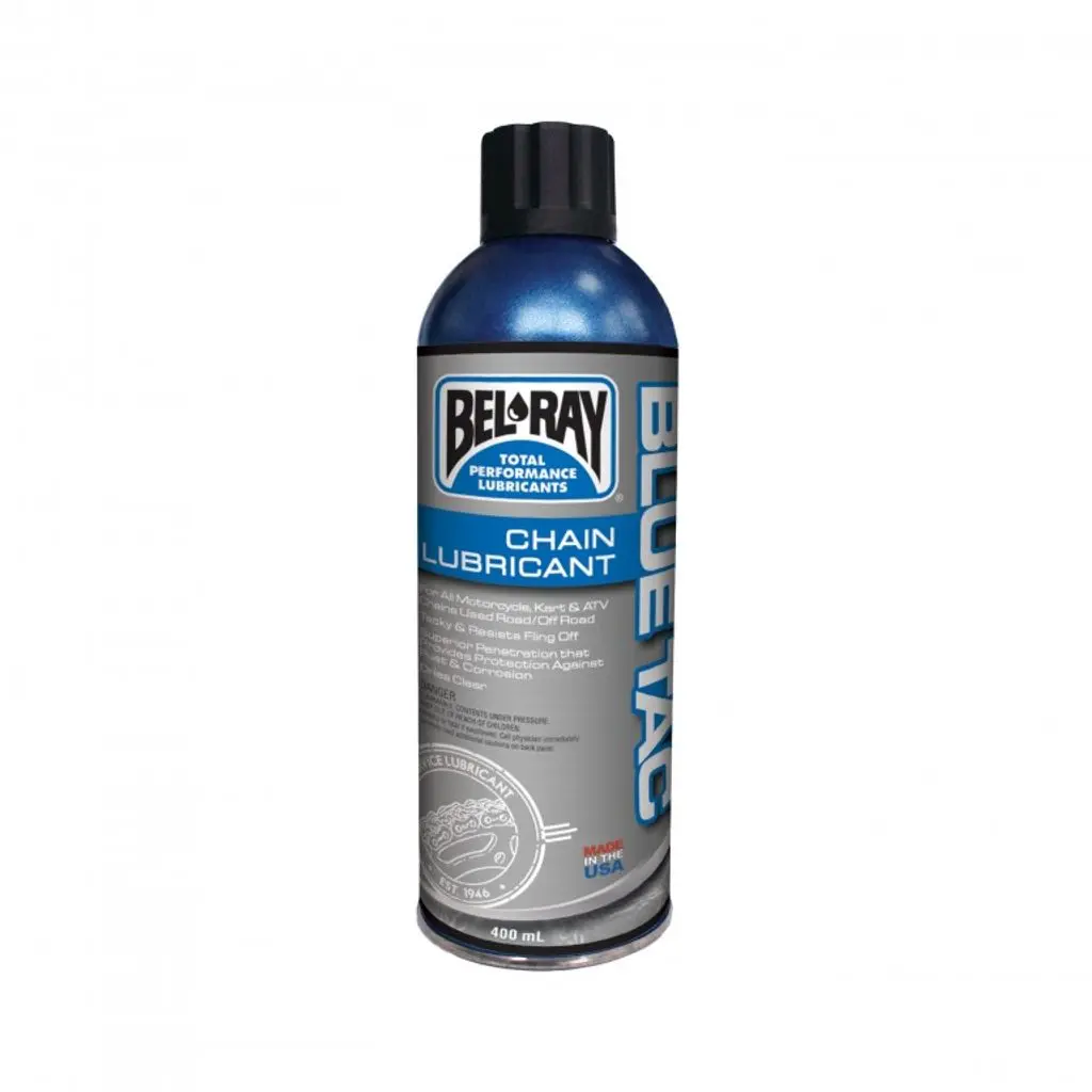 BEL-RAY Sprej na řetěz BLUE TAC CHAIN LUBRICANT (400 ml sprej) (mazivo na řetěz ve spreji vhodné pro všechny válečkové typy řetězů, včetně těsněných)
