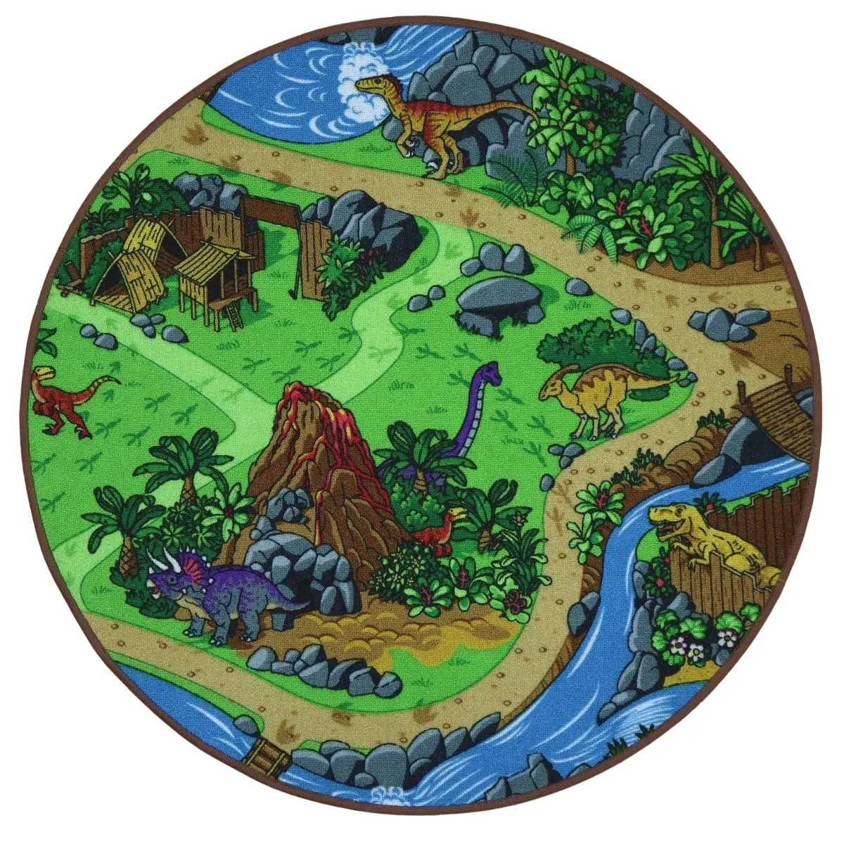 Vopi, Dětský kusový koberec Dino kruh, 67x67 (průměr) kruh, vícebarevná, dětský pokoj