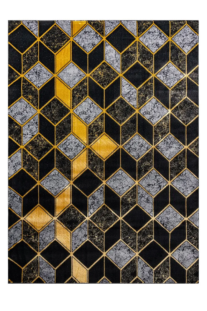 Dywany Łuszczów, Kusový koberec Gloss 400B 86 3D geometric black/gold, 140x190, černá, kancelář