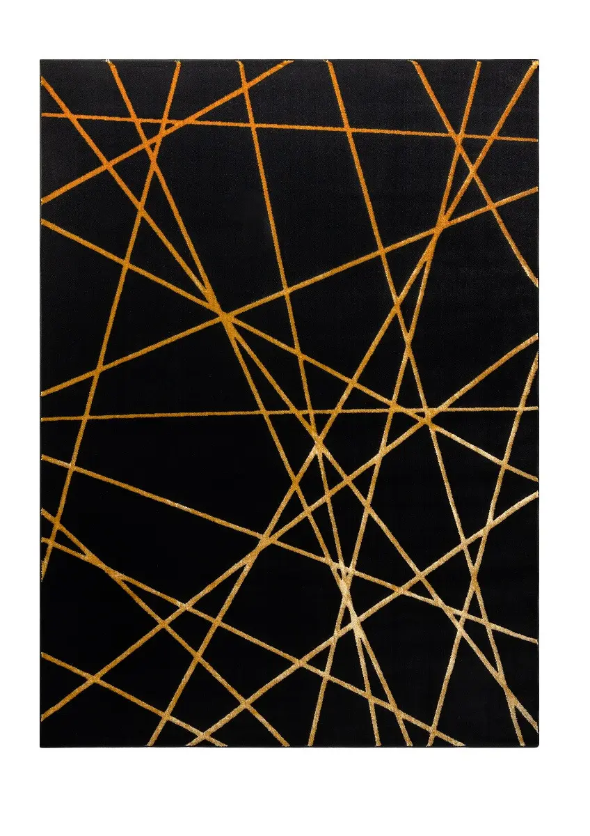 Dywany Łuszczów, Kusový koberec Gloss 406C 86 geometric black/gold, 80x150, černá, chodba / předsíň