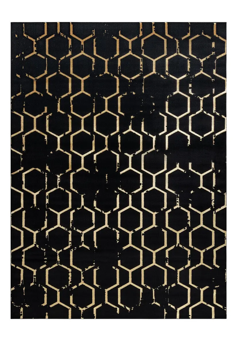 Dywany Łuszczów, Kusový koberec Gloss 407C 86 black/gold, 120x170, černá, chodba / předsíň