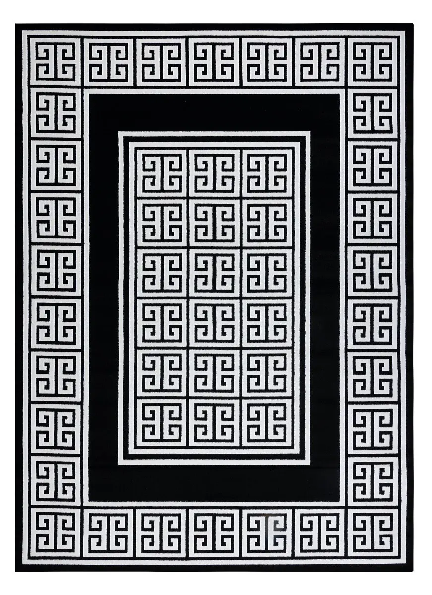 Dywany Łuszczów, Kusový koberec Gloss 6776 85 greek black/ivory, 140x190, černobílá, chodba / předsíň