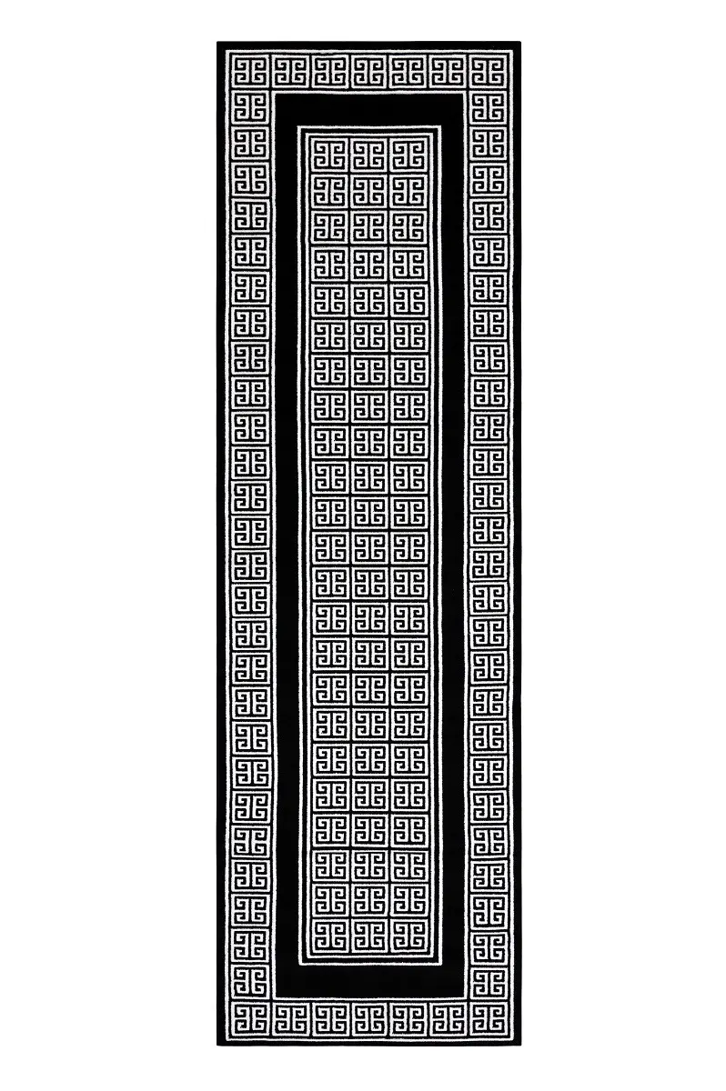 Dywany Łuszczów, Běhoun Gloss 6776 85 greek black/ivory, 60x300, černobílá, ložnice