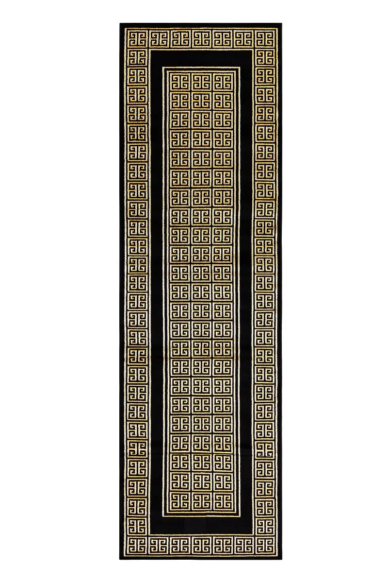 Dywany Łuszczów, Běhoun Gloss 6776 86 greek black/gold, 60x300, žlutá, kancelář