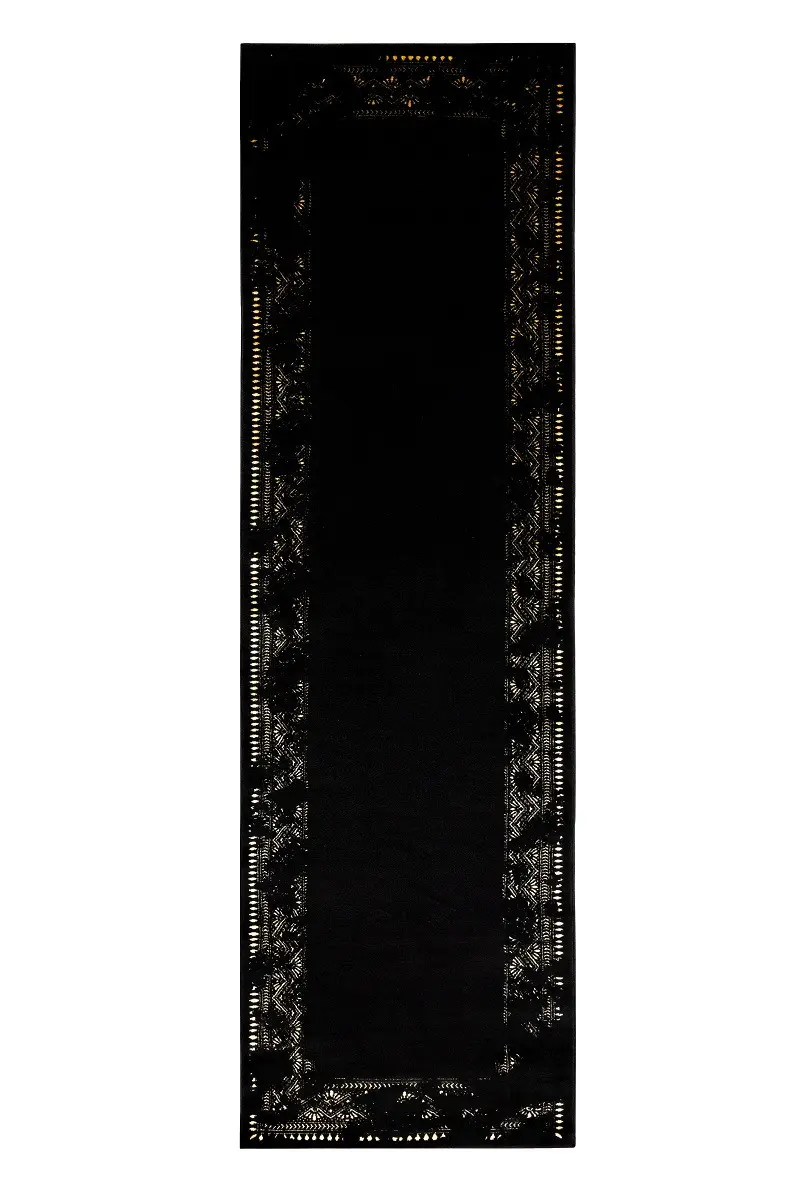 Dywany Łuszczów, Běhoun Gloss 408C 86 geometric black/gold, 80x300, černá, obývací pokoj