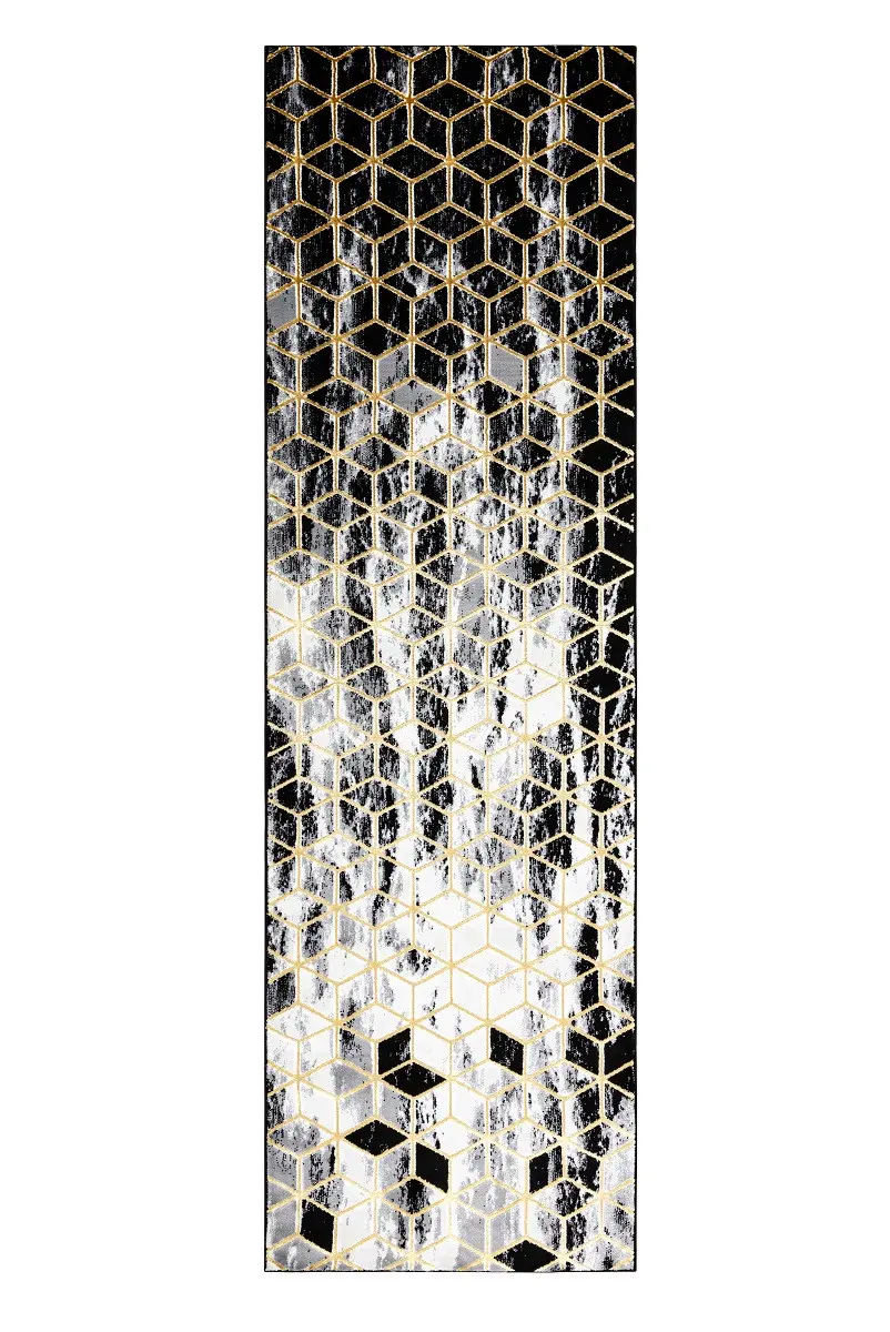 Dywany Łuszczów, Běhoun Gloss 409A 82 3D cubes black/gold/grey,
