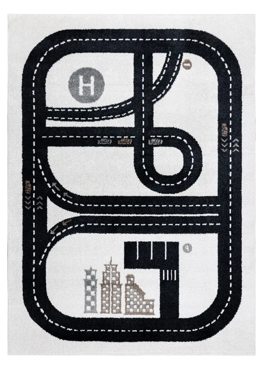 Dywany Łuszczów, Dětský kusový koberec Fun Track cream, 80x150, černobílá, dětský pokoj