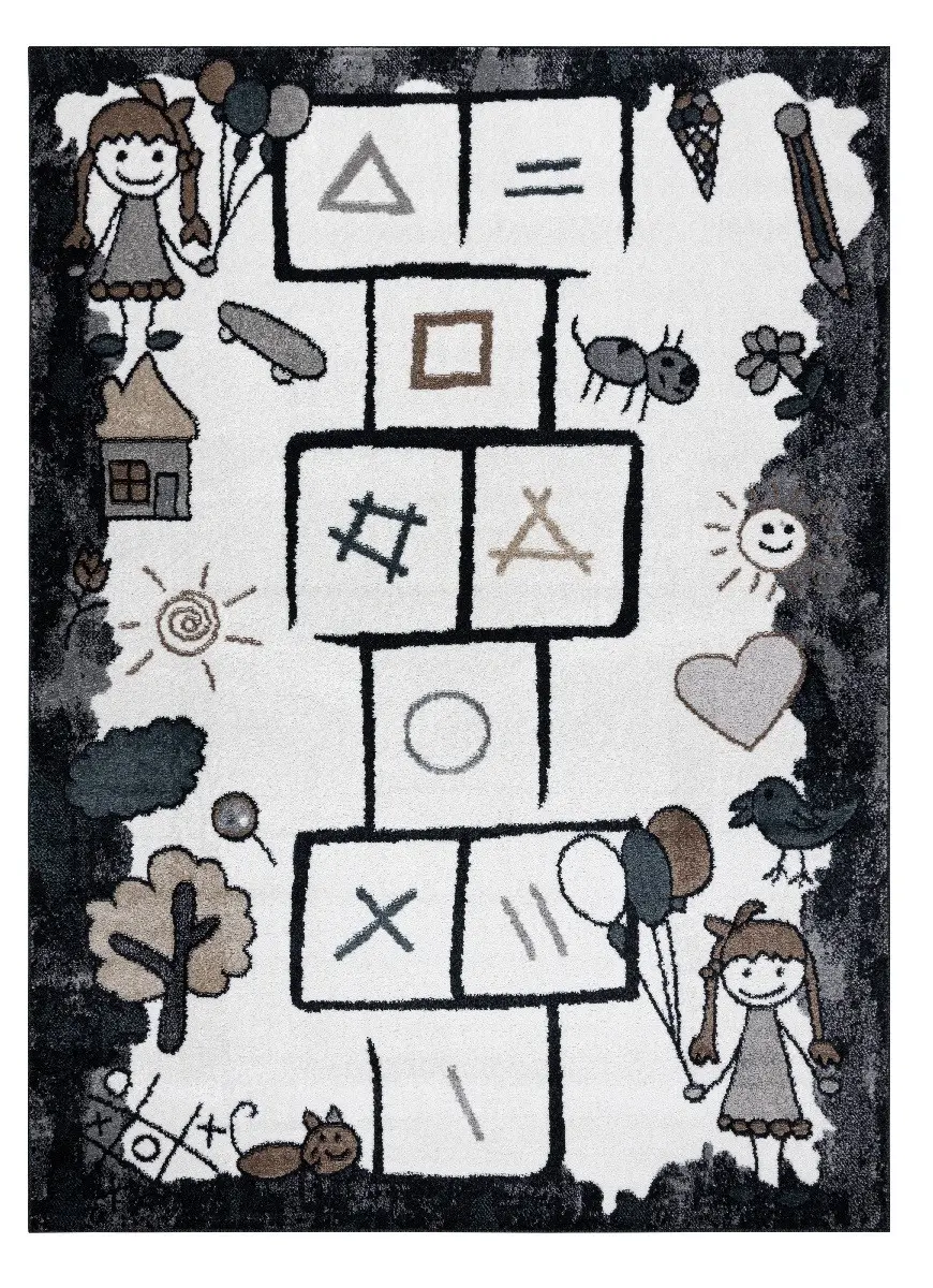 Dywany Łuszczów, Dětský kusový koberec Fun Hop black, 200x290, černobílá, dětský pokoj