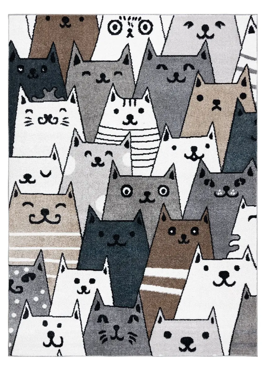 Dywany Łuszczów, Dětský kusový koberec Fun Gatti Cats multi, 160x220, šedá, dětský pokoj