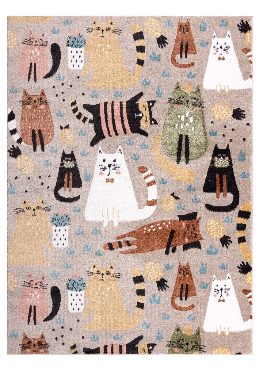 Dywany Łuszczów, Dětský kusový koberec Fun Kittens Cats beige, 180x270, vícebarevná, dětský pokoj