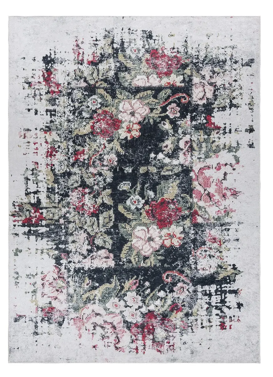 Dywany Łuszczów, Kusový koberec ANDRE Flowers 1816D, 160x220, černobílá, chodba / předsíň