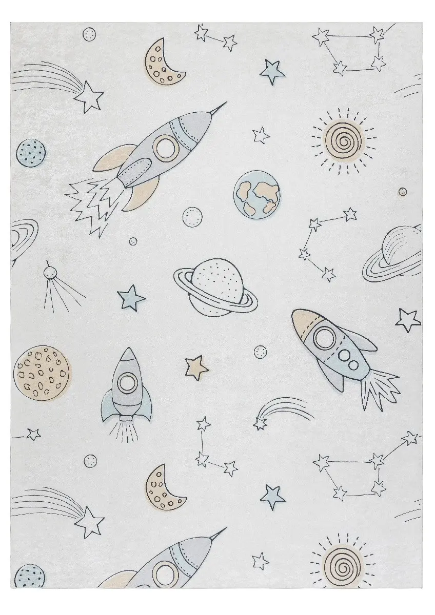 Dywany Łuszczów, Dětský kusový koberec Bambino 1278 Space rocket cream, 140x190, vícebarevná, dětský pokoj