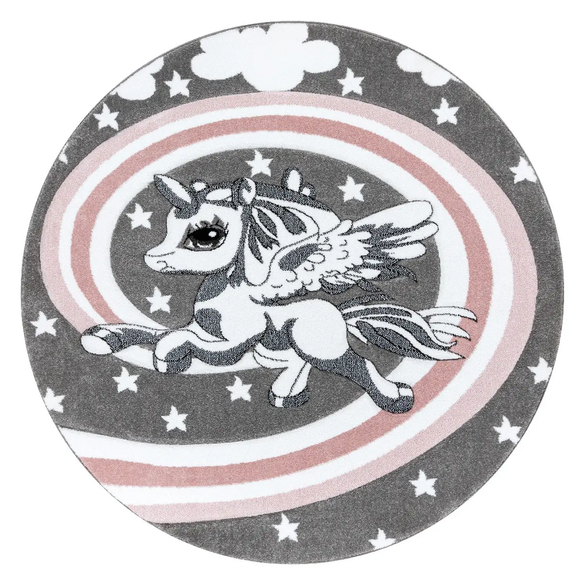 Dywany Łuszczów, Dětský kusový koberec Petit Pony grey kruh, 140x140 (průměr) kruh, růžová, dětský pokoj