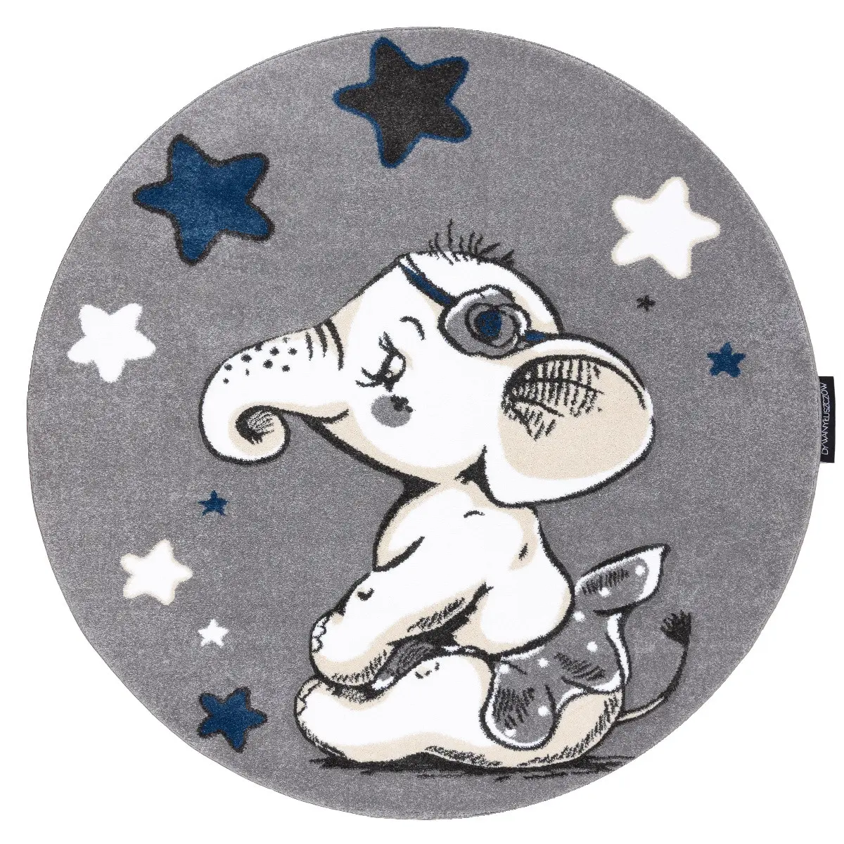 Dywany Łuszczów, Dětský kusový koberec Petit Elephant stars grey kruh, 120x120 (průměr) kruh, šedá, dětský pokoj