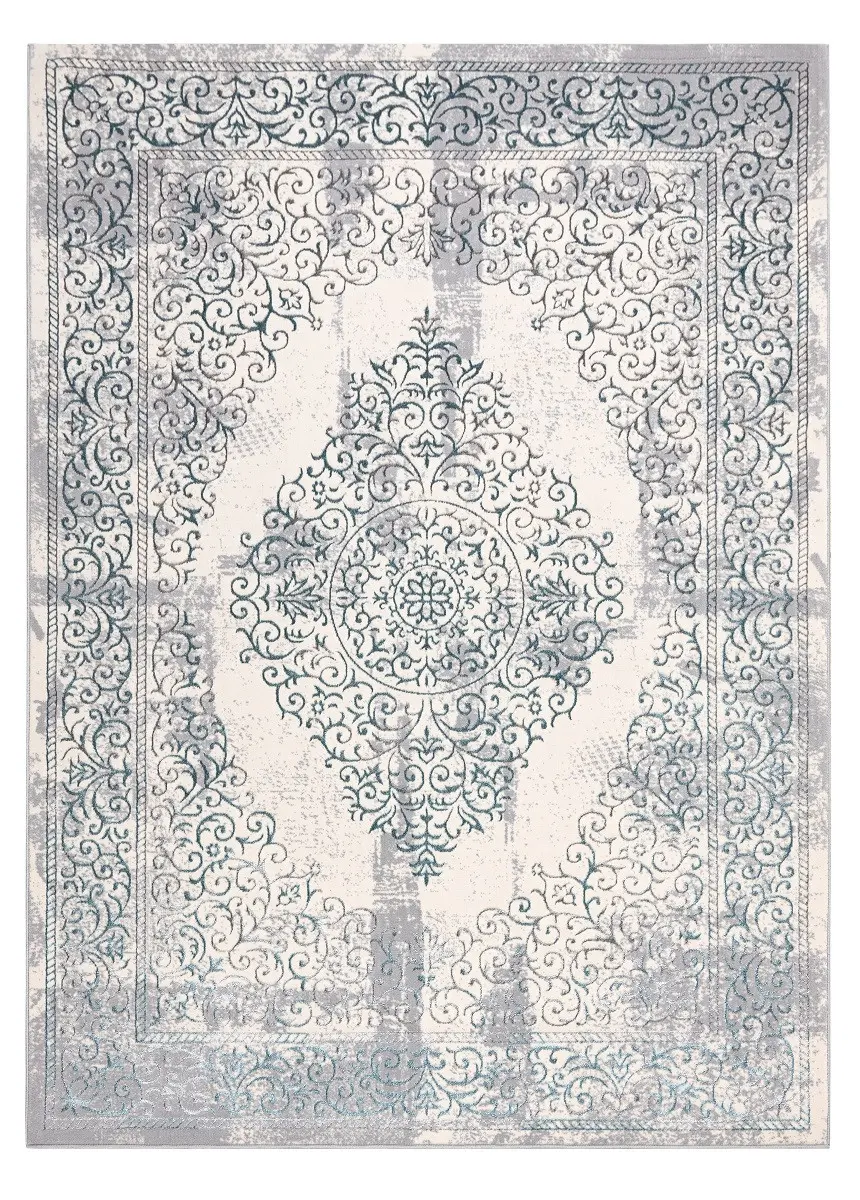 Dywany Łuszczów, Kusový koberec Core W7161 Vintage rosette blue/cream and grey, 120x170, modrá, chodba / předsíň
