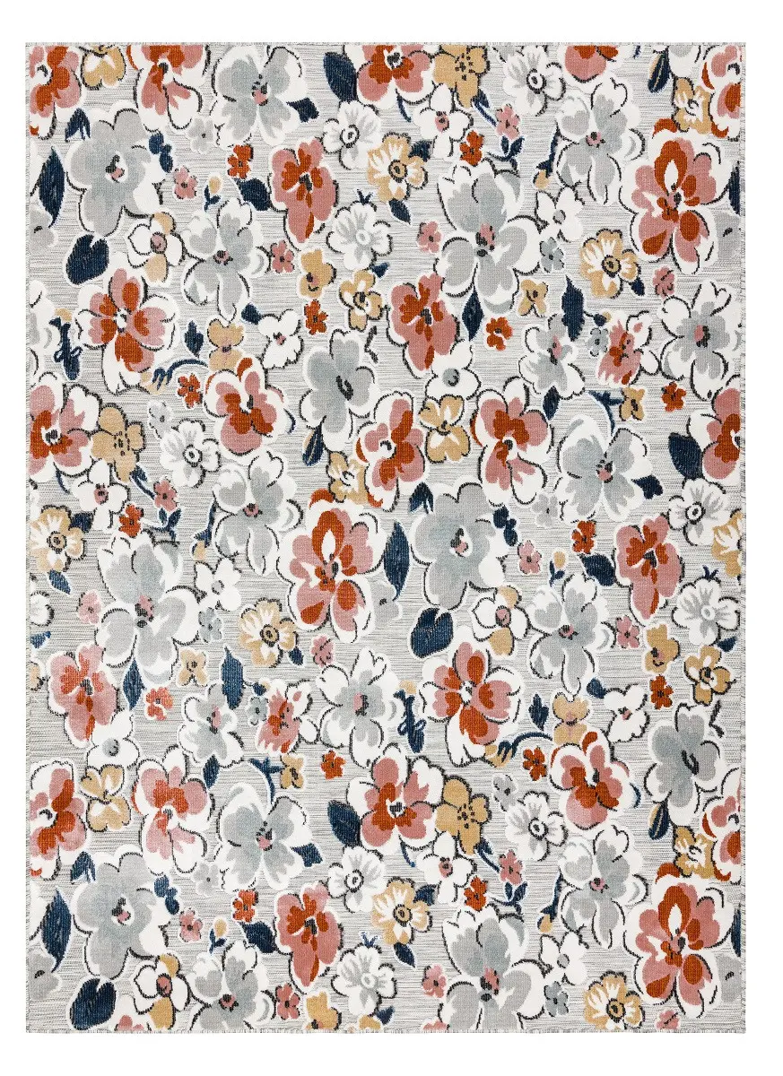 Dywany Łuszczów, Kusový koberec Botanic 65239 flowers grey – na ven i na doma, 157x220, vícebarevná, chodba / předsíň