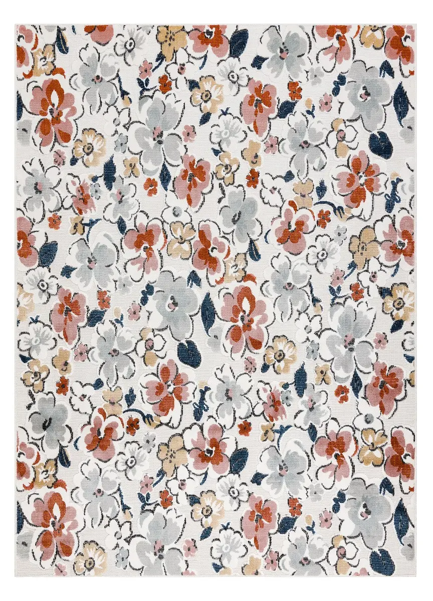 Dywany Łuszczów, Kusový koberec Botanic 65239 flowers ecru – na ven i na doma, 157x220, vícebarevná, chodba / předsíň