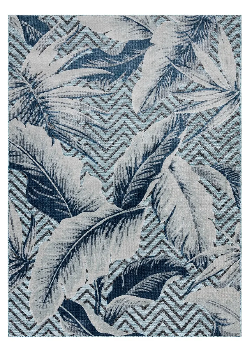 Dywany Łuszczów, Kusový koberec Botanic 65242 Feathers aqua – na ven i na doma, 78x150, modrá, chodba / předsíň