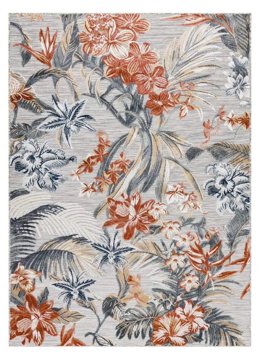 Dywany Łuszczów, Kusový koberec Botanic 65262 flowers grey – na ven i na doma, 117x170, vícebarevná, chodba / předsíň
