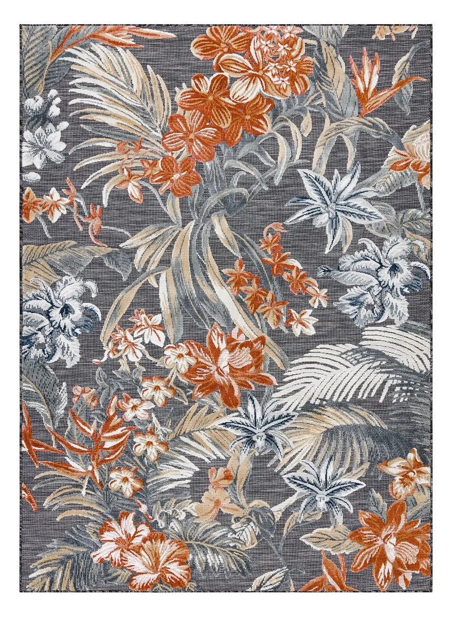 Dywany Łuszczów, Kusový koberec Botanic 65262 flowers black – na ven i na doma, 137x190, vícebarevná, chodba / předsíň